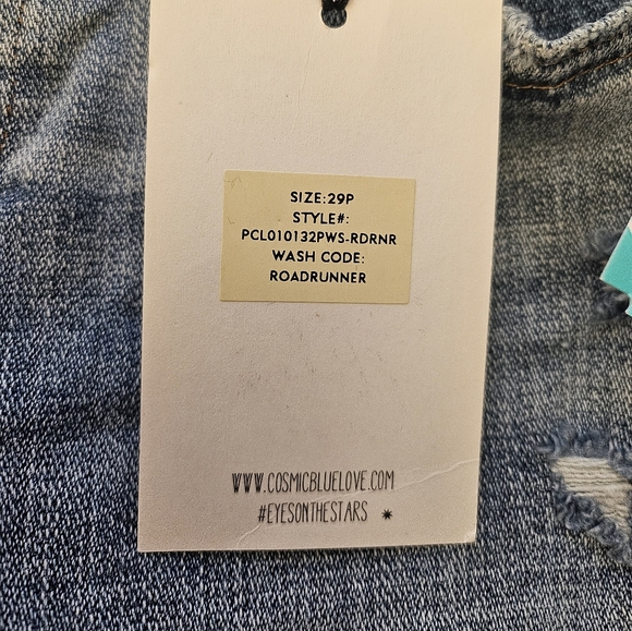 Nwt Cosmic Blue Love Adrianne Roadrunner Boyfriend Distressed Crop Jeans 29 P - Picture 3 of 4